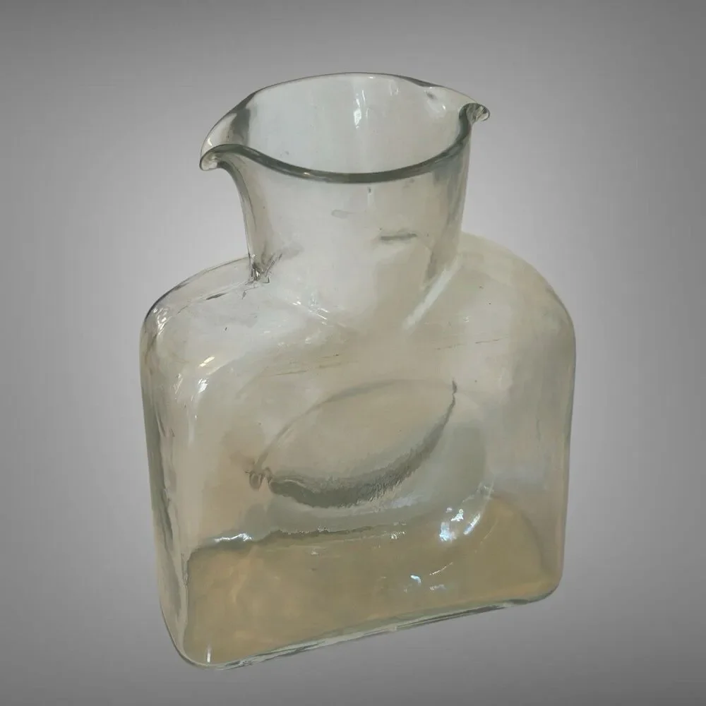 Vintage Blenko Clear Art Glass 8” Double Spout Pitcher Water Carafe Bottle
